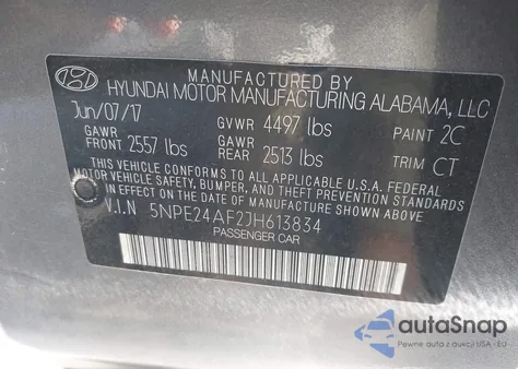 2018 Hyundai Sonata Se z USA, uszkodzony, nr VIN 5NPE24AF2JH613834